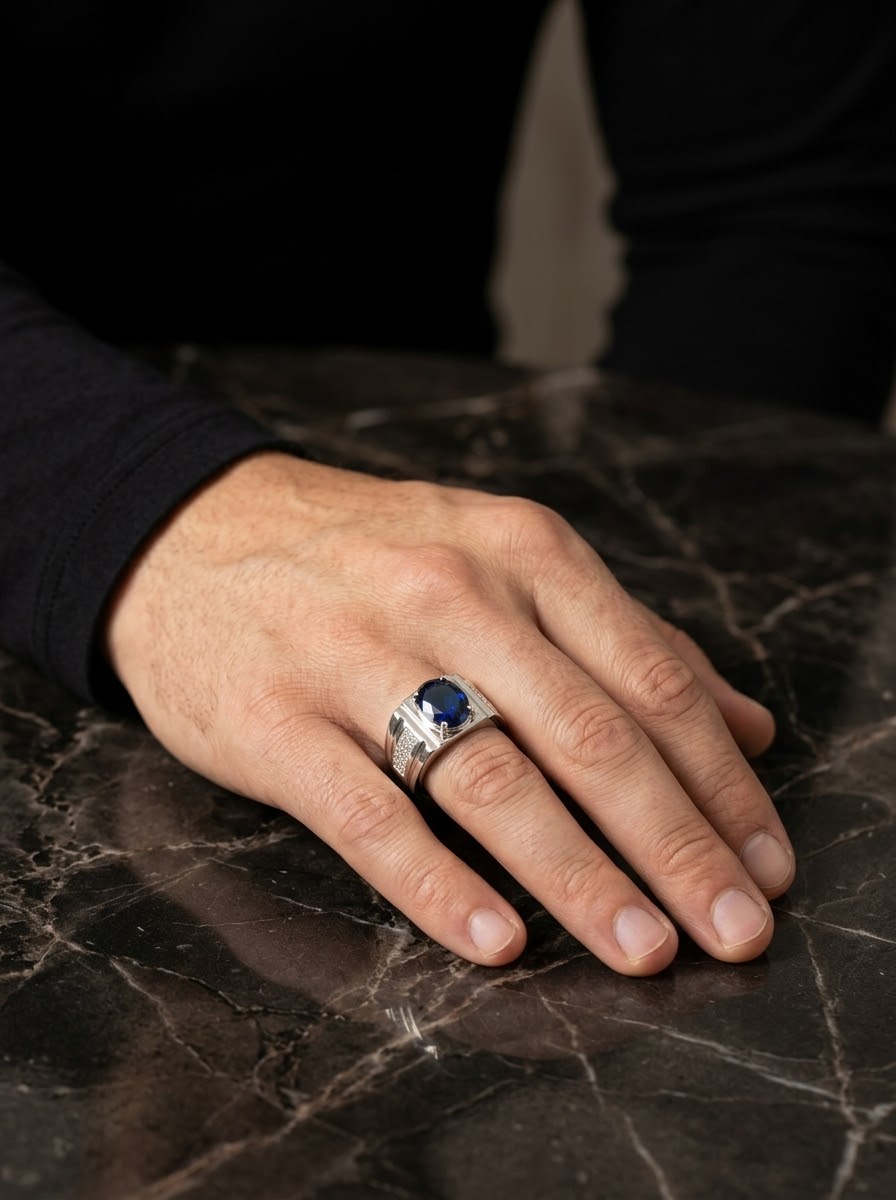 Royal Blue Sapphire Men’s Ring – 925 Sterling Silver