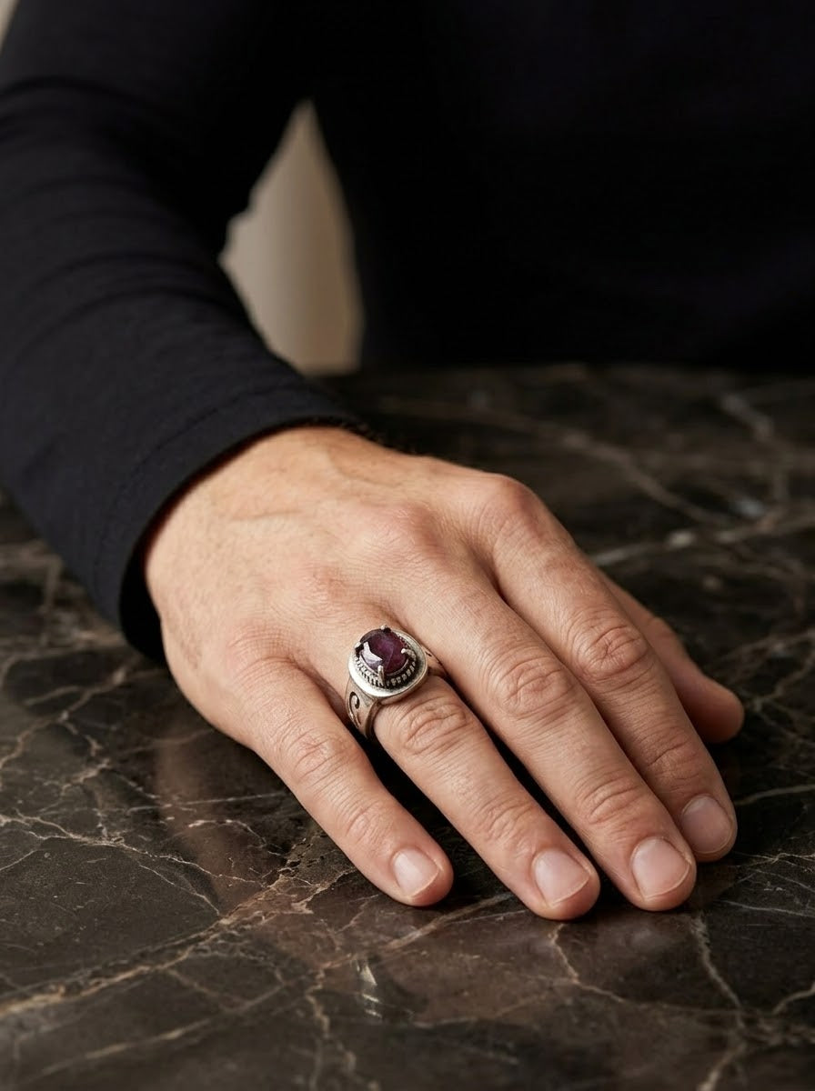 Garnet Heritage Men’s Ring – 925 Sterling Silver