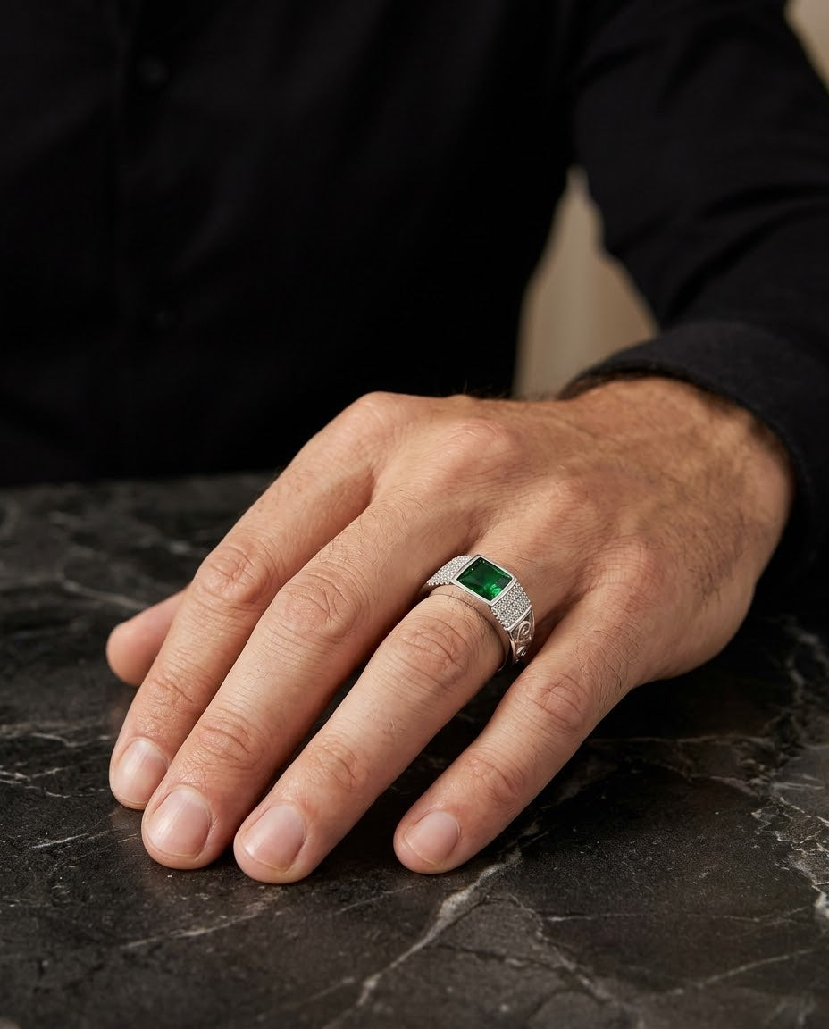 Emerald Prestige Men’s Ring – 925 Sterling Silver