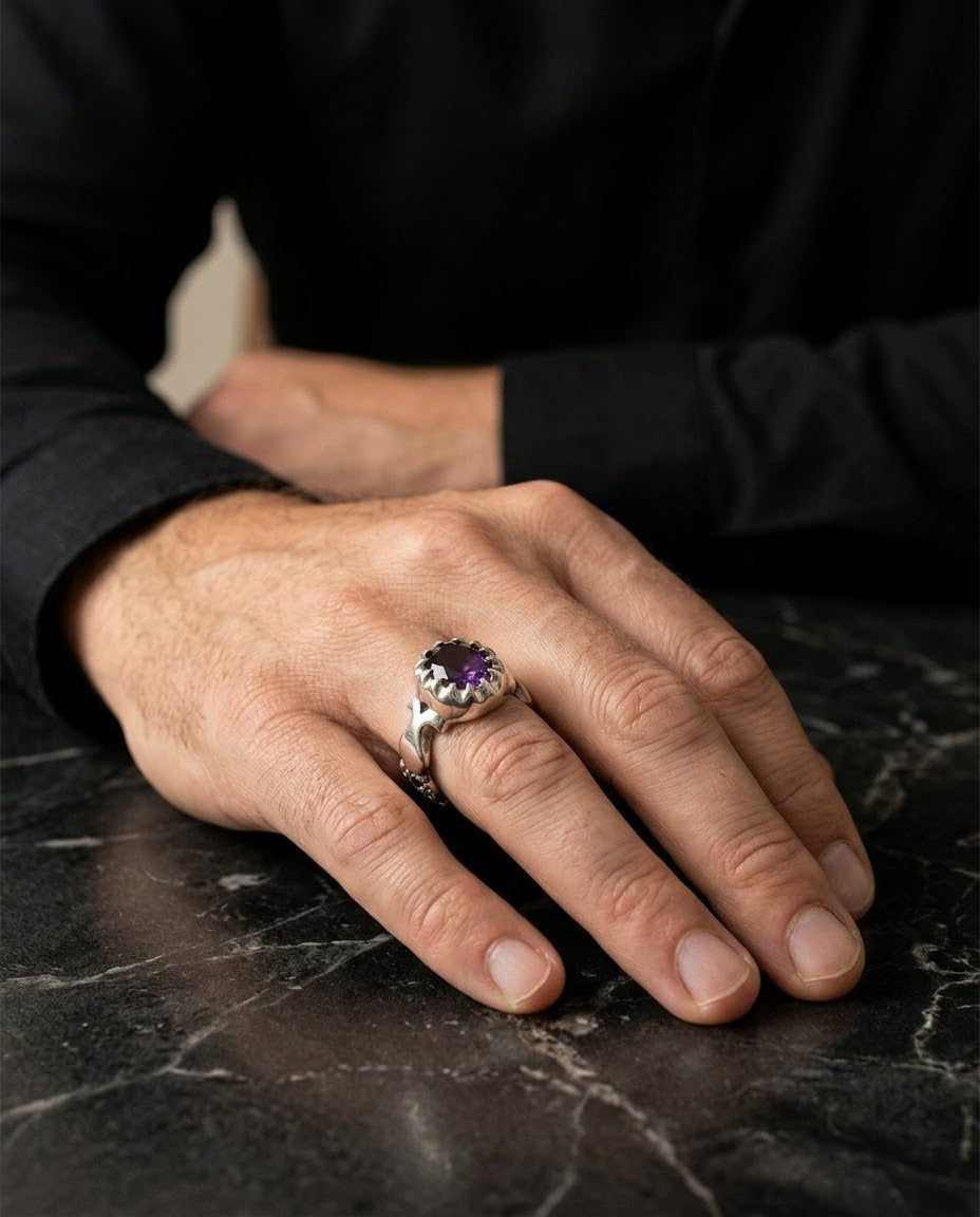 Amethyst Royal Crest Men’s Ring – 925 Sterling Silver