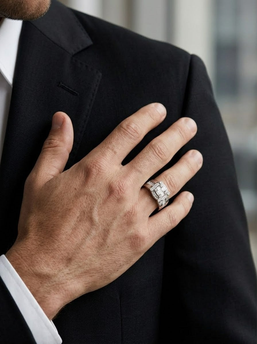 Royal Brilliance Moissanite Men’s Ring – 925 Sterling Silver