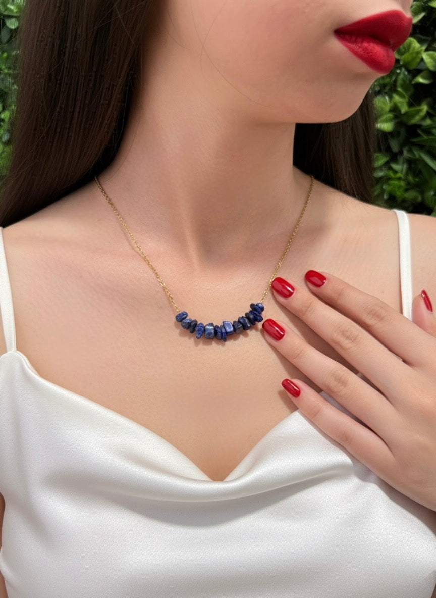 natural stone chip necklace with gold chain