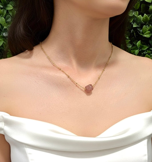 rhodonite cube stone necklace with gold chain