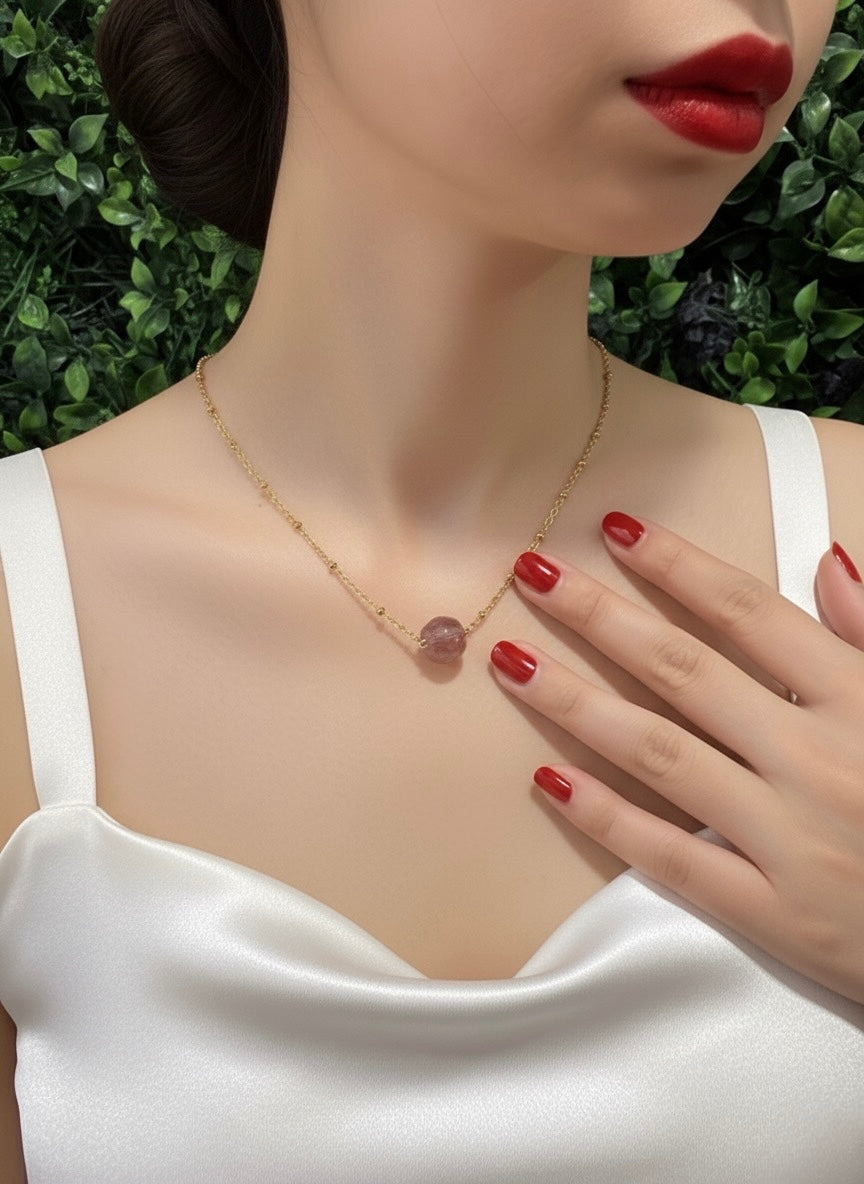 natural rhodonite crystal cube pendant on neckline