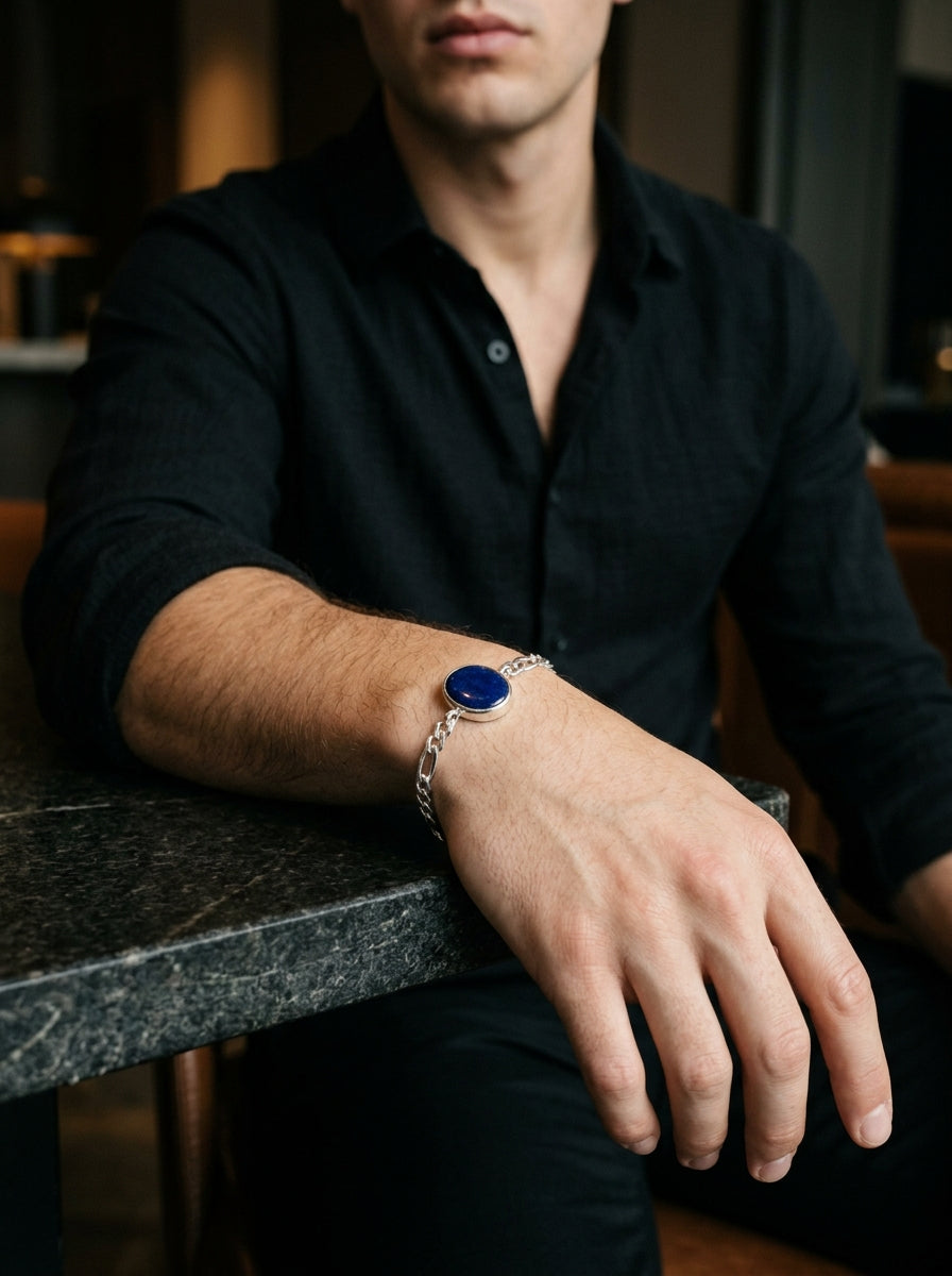 Royal Azure Lapis Lazuli Men’s Bracelet – 925 Sterling Silver