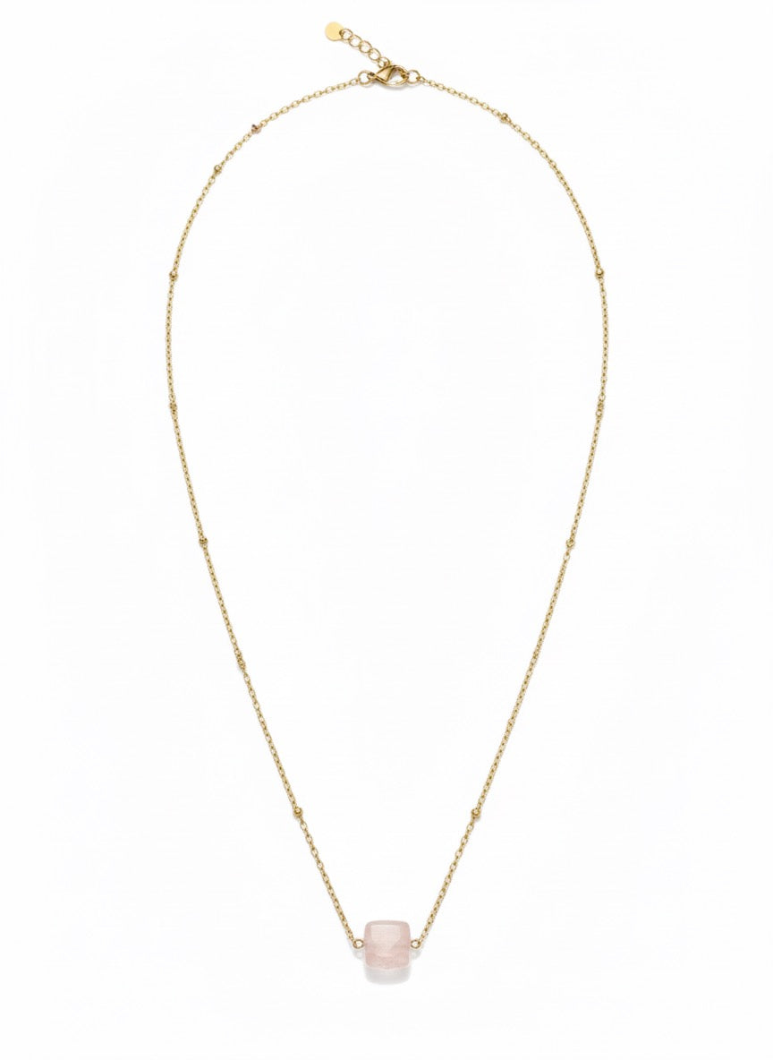 minimal gold plated rose quartz necklace