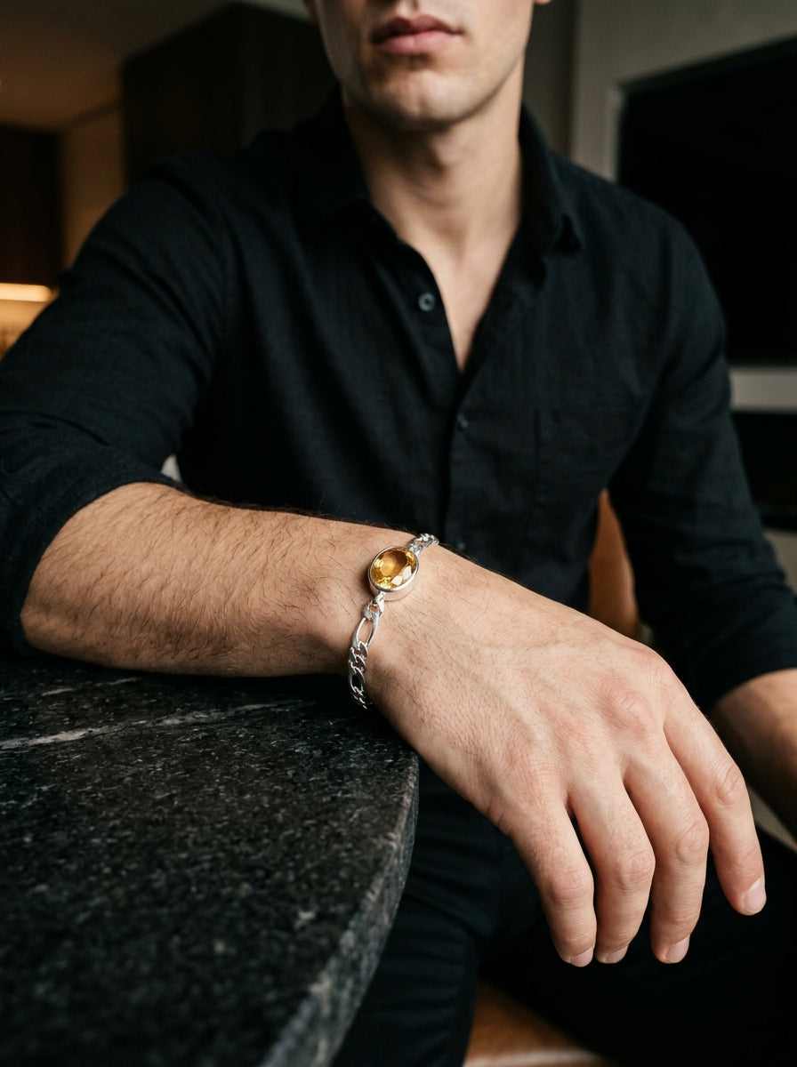 Golden Radiance Citrine Men’s Bracelet – 925 Sterling Silver