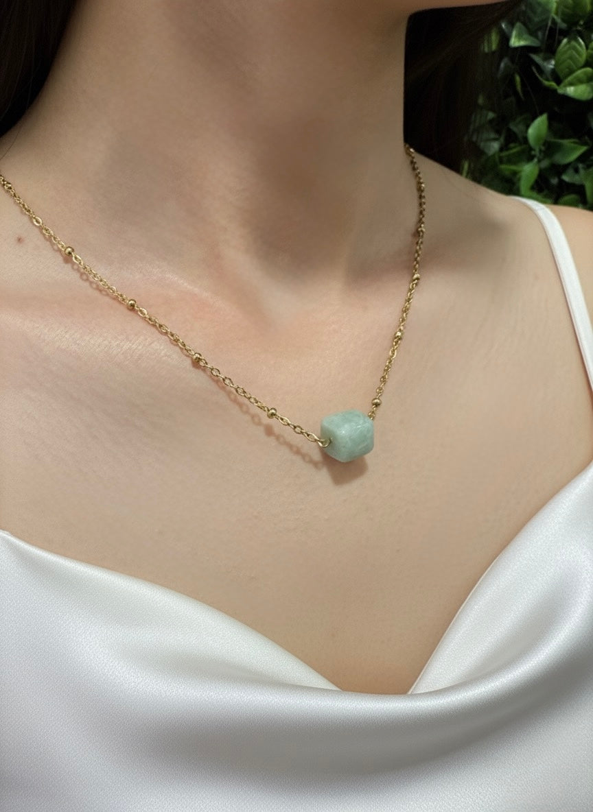 amazonite cube stone necklace close up