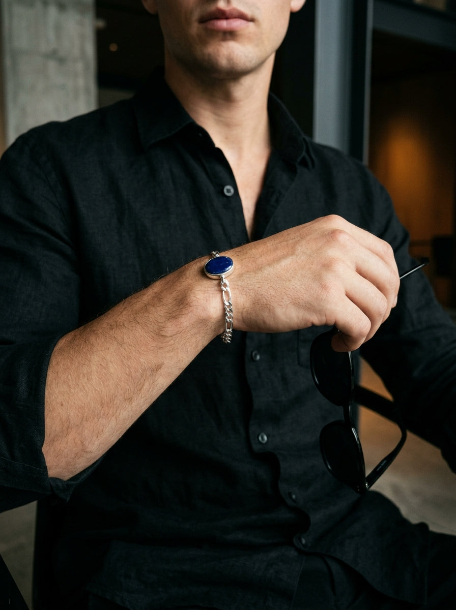 Royal Azure Lapis Lazuli Men’s Bracelet – 925 Sterling Silver
