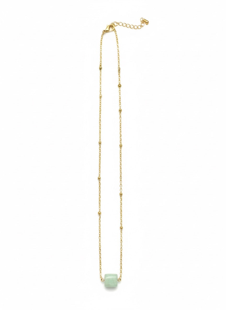 natural amazonite cube pendant on neckline