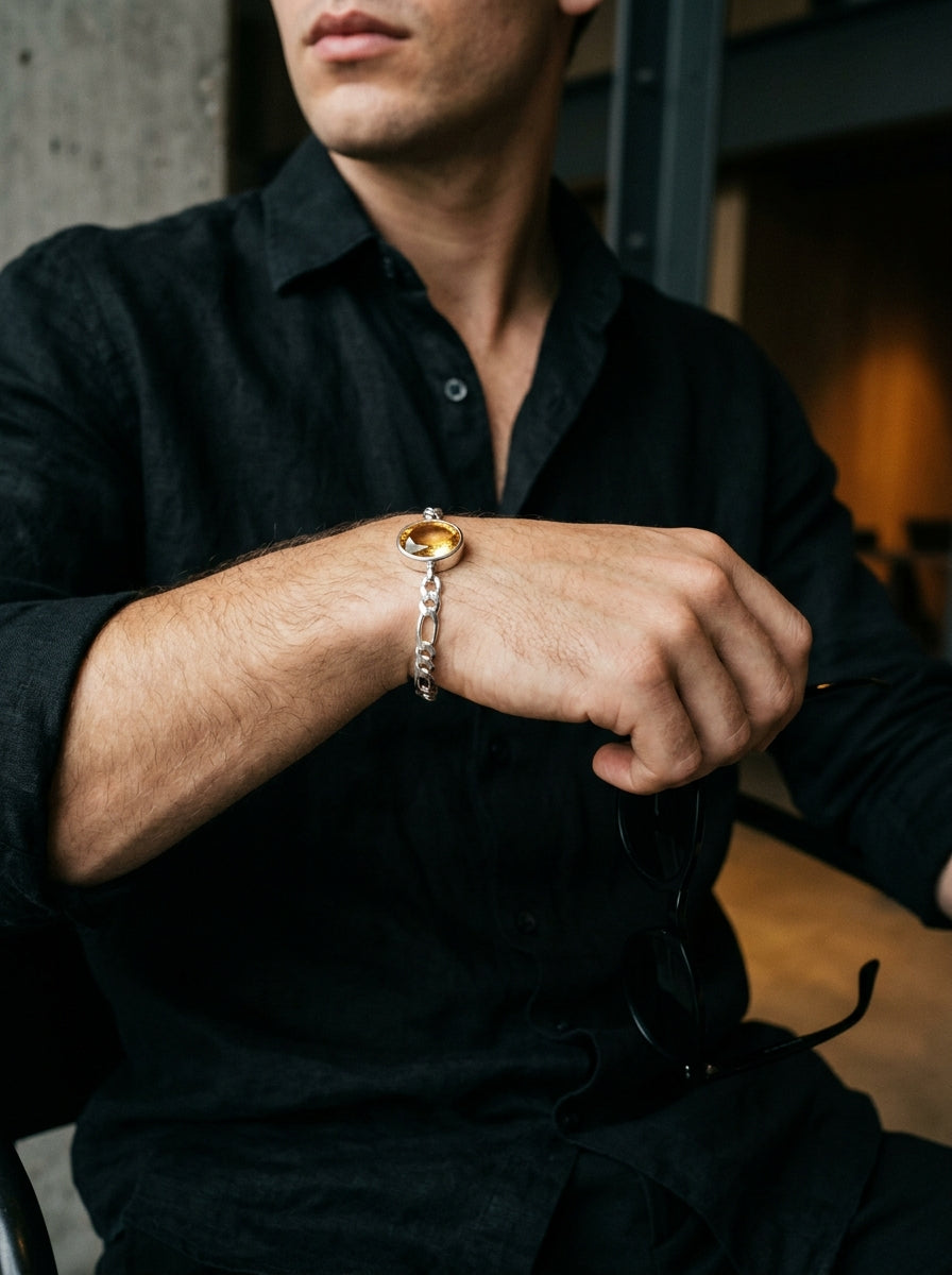 Golden Radiance Citrine Men’s Bracelet – 925 Sterling Silver
