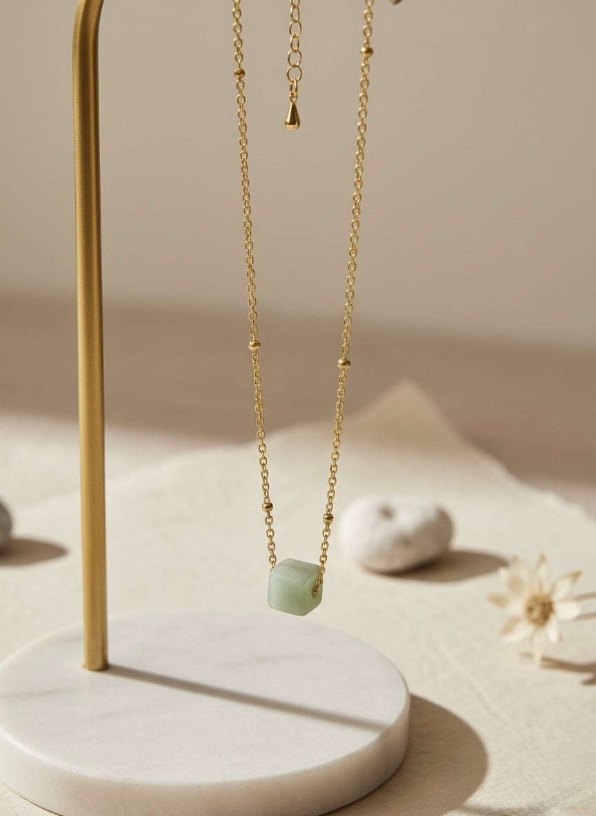 aqua amazonite necklace on gold chain