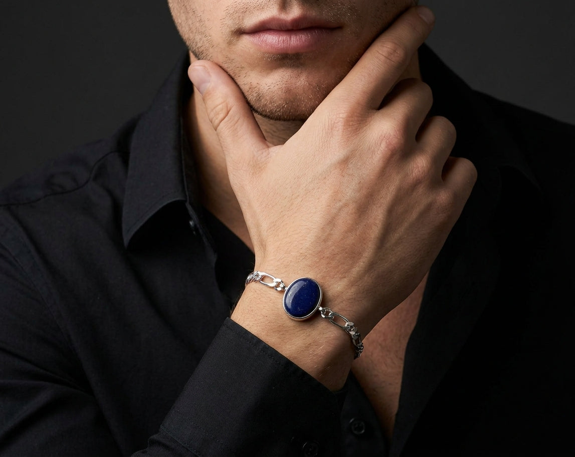 Royal Azure Lapis Lazuli Men’s Bracelet – 925 Sterling Silver
