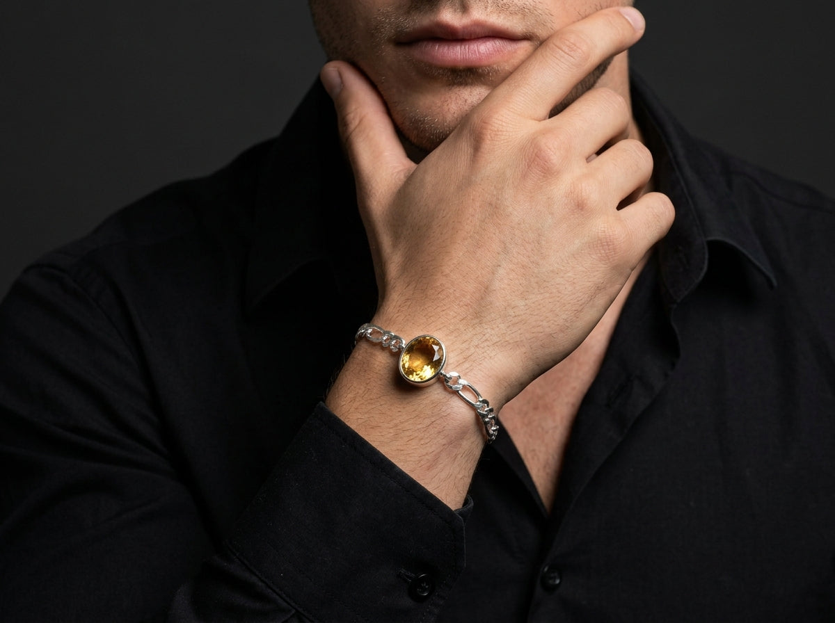 Golden Radiance Citrine Men’s Bracelet – 925 Sterling Silver