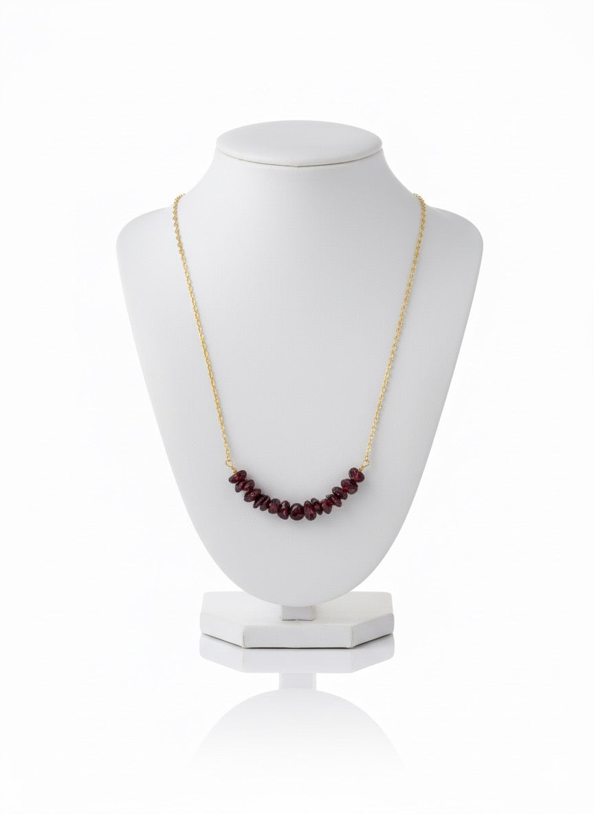 Garnet Crystal Chip Necklace Gold Plated
