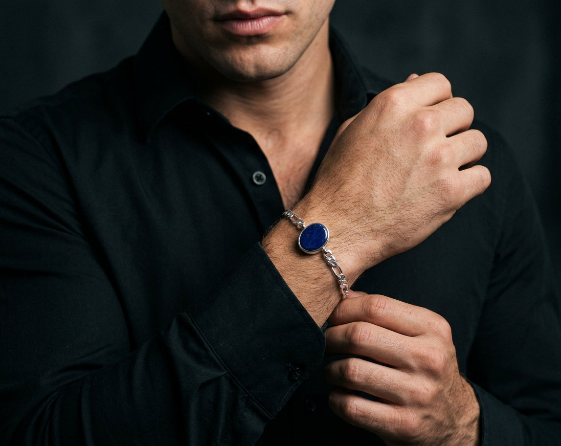 Royal Azure Lapis Lazuli Men’s Bracelet – 925 Sterling Silver