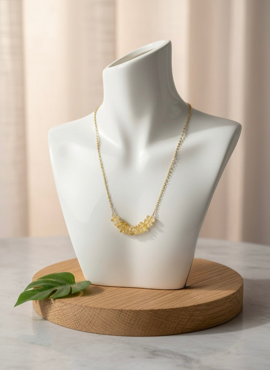 minimal gold plated citrine crystal necklace