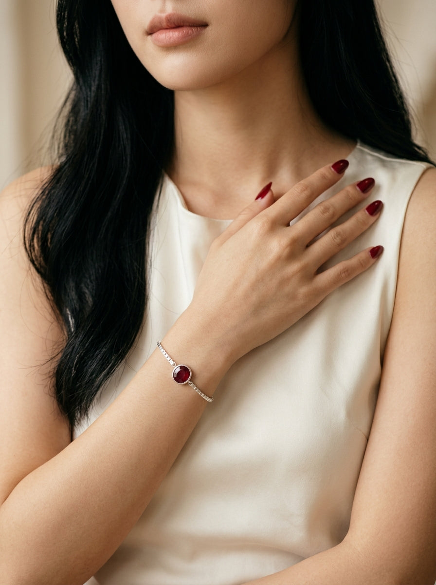 Crimson Elegance Ruby Women’s Bracelet – 925 Sterling Silver