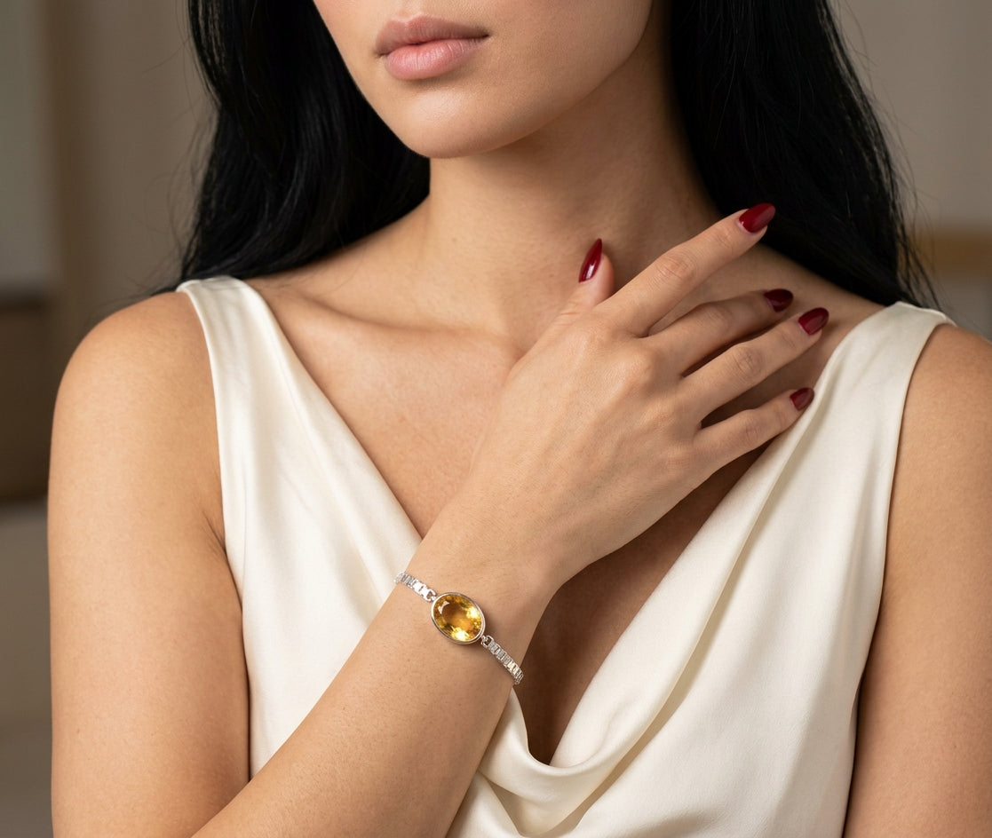 Golden Radiance Citrine Women’s Bracelet – 925 Sterling Silver