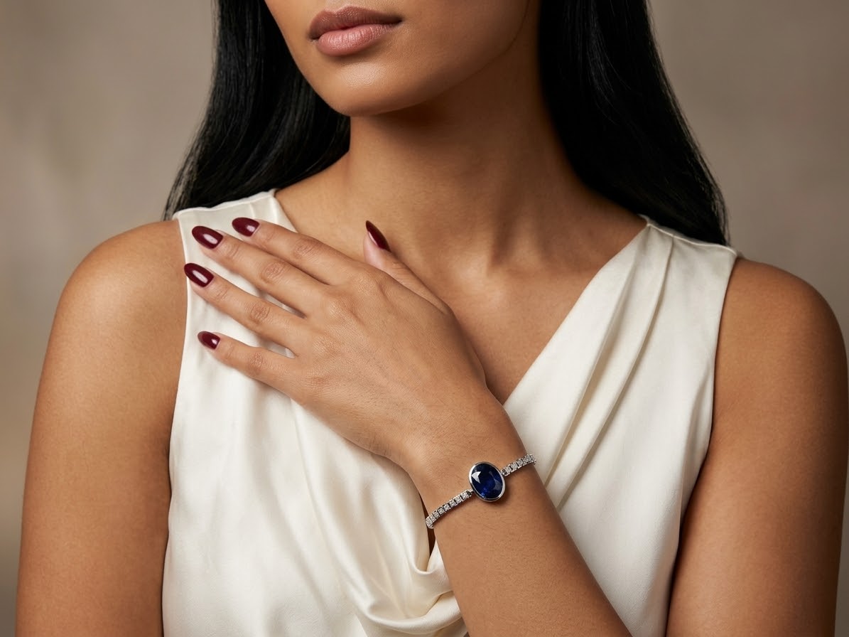 Midnight Majesty Blue Sapphire Women’s Bracelet – 925 Sterling Silver