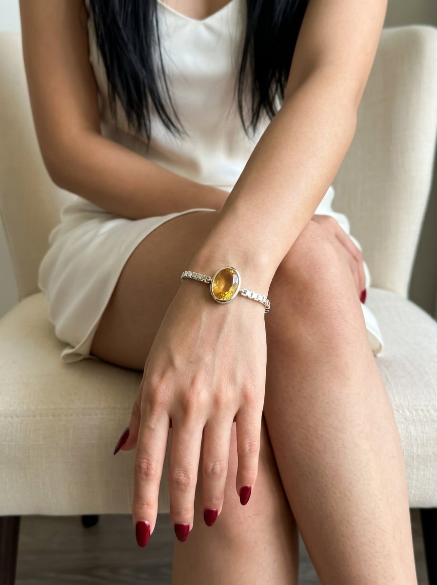 Golden Radiance Citrine Women’s Bracelet – 925 Sterling Silver