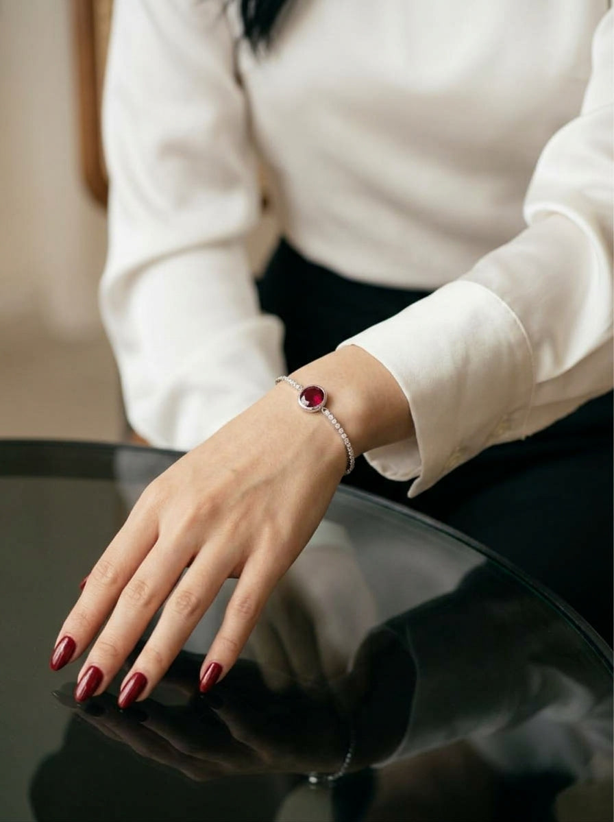 Crimson Elegance Ruby Women’s Bracelet – 925 Sterling Silver