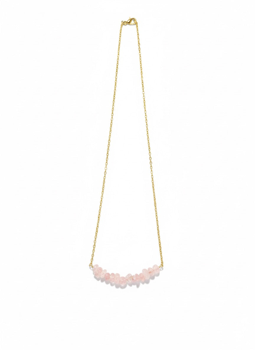 pink crystal chips with gold chain