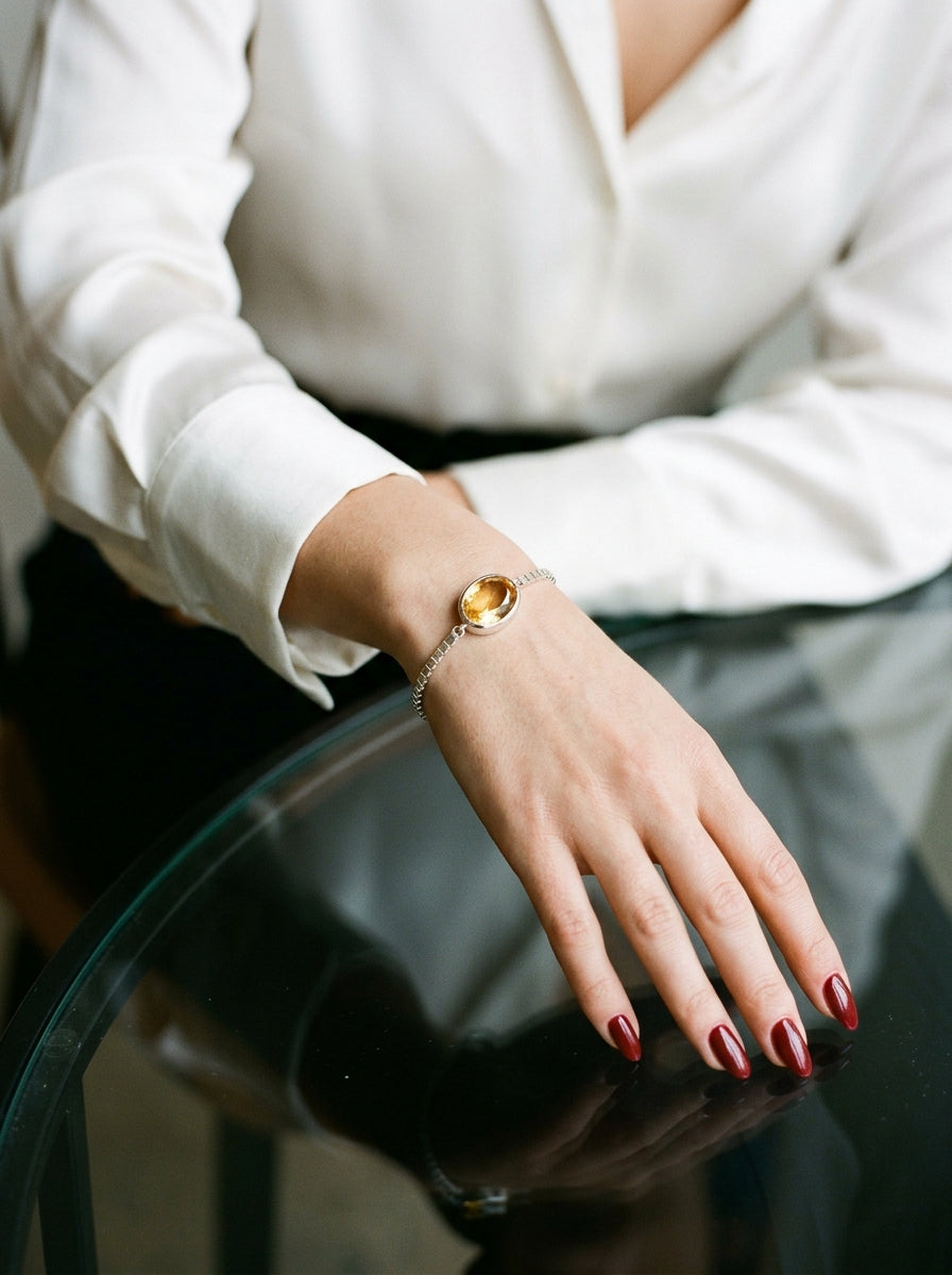 Golden Radiance Citrine Women’s Bracelet – 925 Sterling Silver