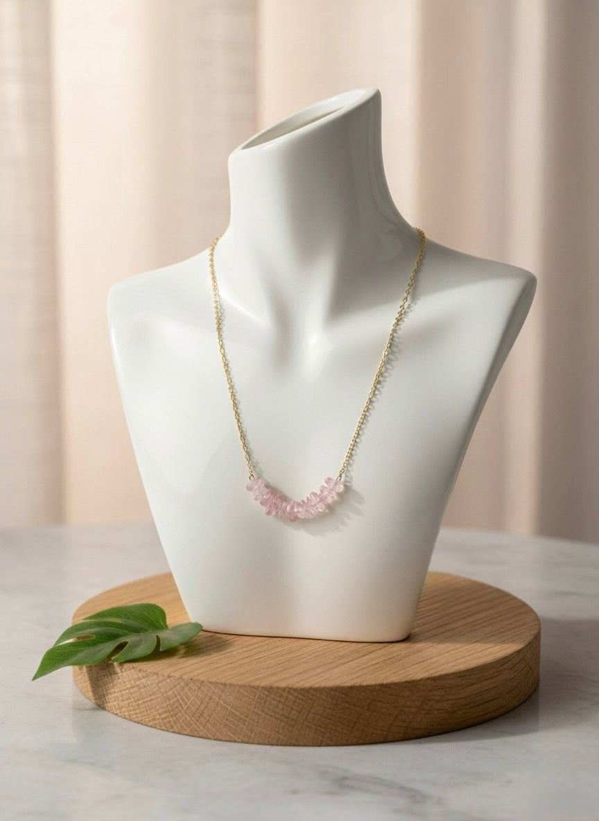 minimalist rose quartz necklace