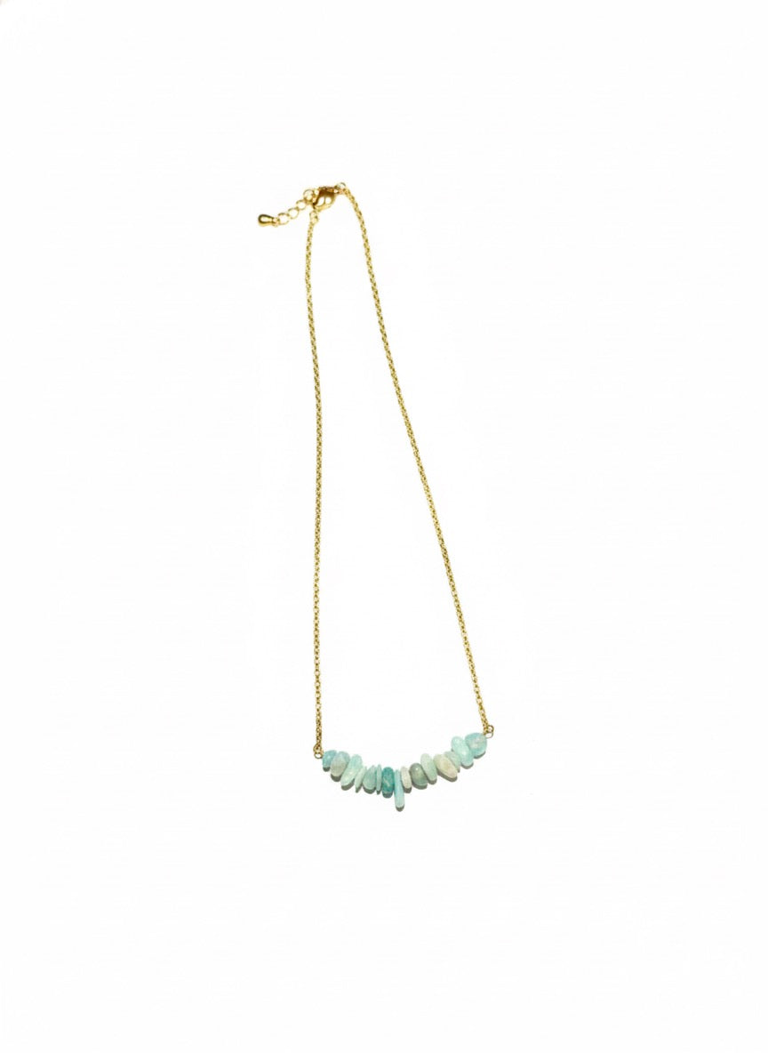 natural amazonite necklace on neckline