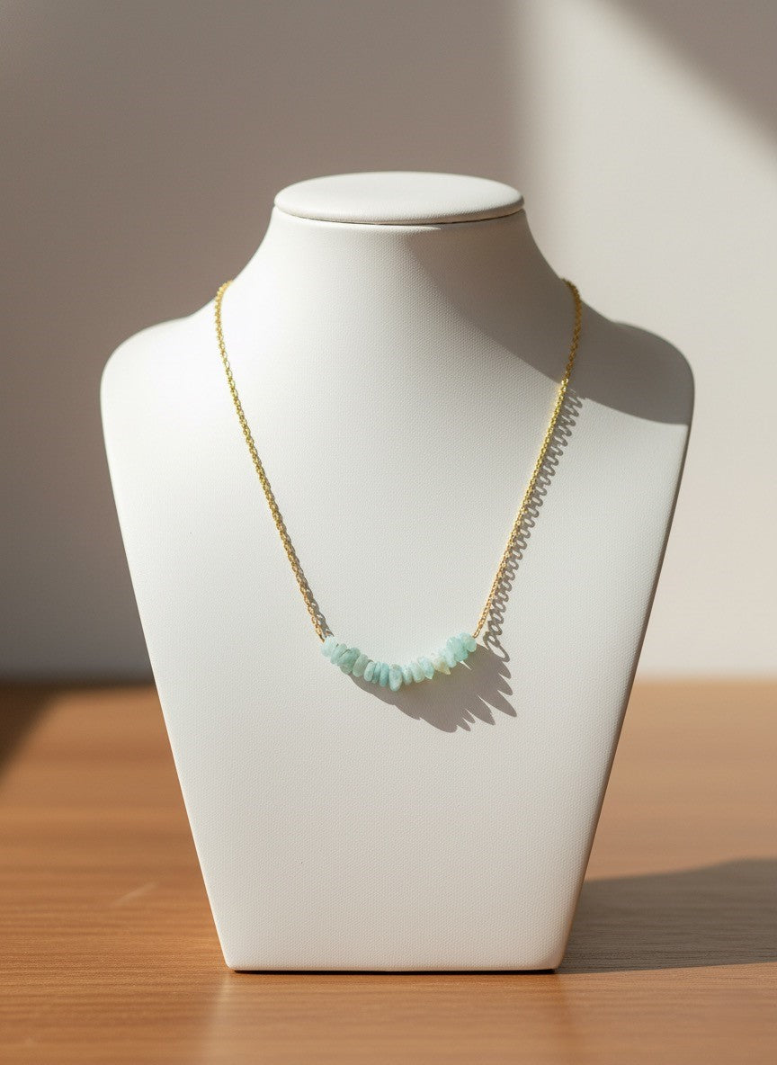 blue green amazonite chips with gold chain