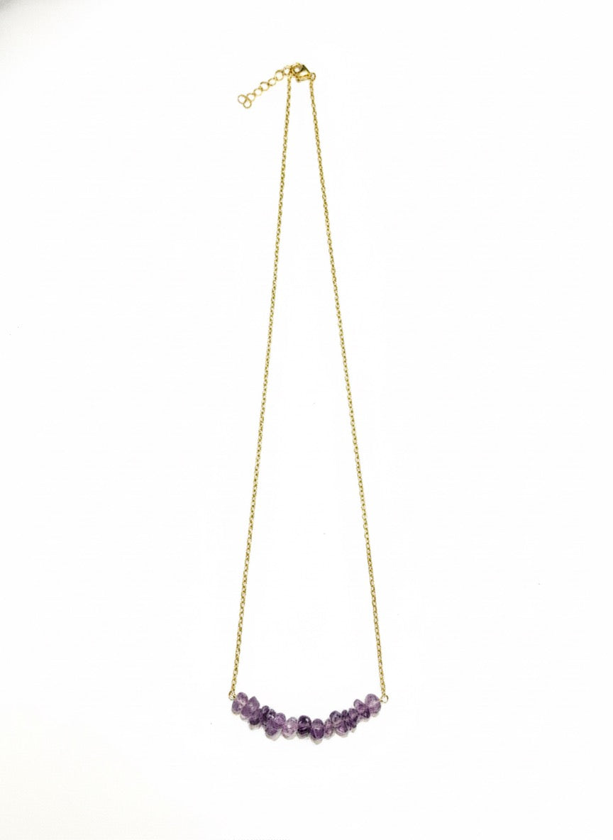 natural amethyst necklace on neckline