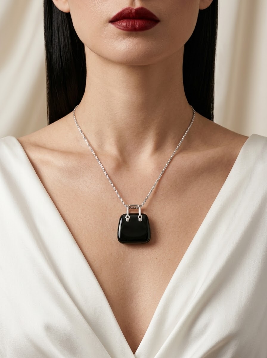 Obsidian Noir Handbag Necklace – 925 Sterling Silver