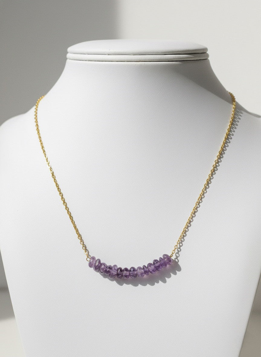 purple amethyst chips with gold chain
