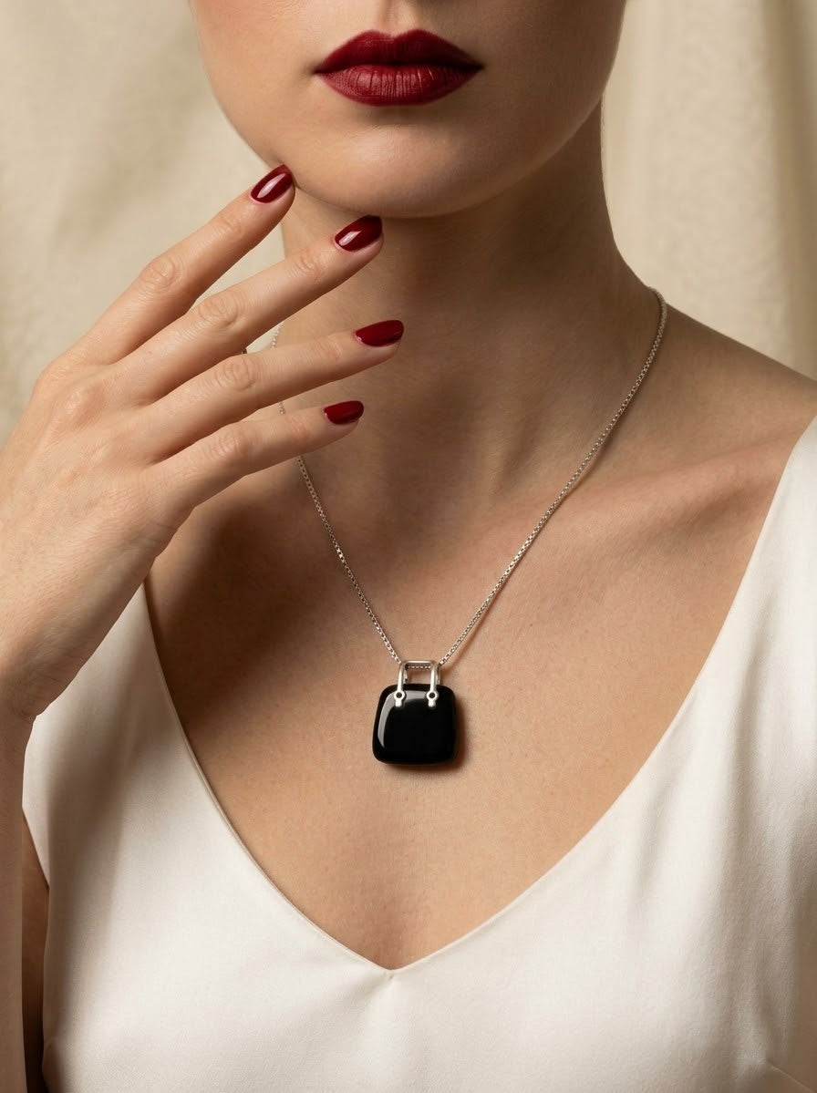 Obsidian Noir Handbag Necklace – 925 Sterling Silver