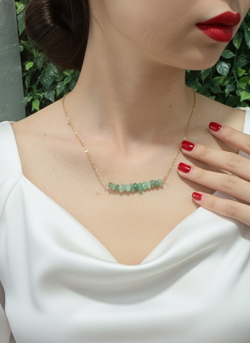 natural aventurine necklace on neckline