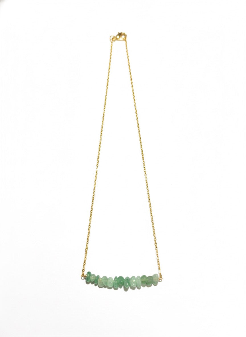 green stone crystal necklace with gold chain