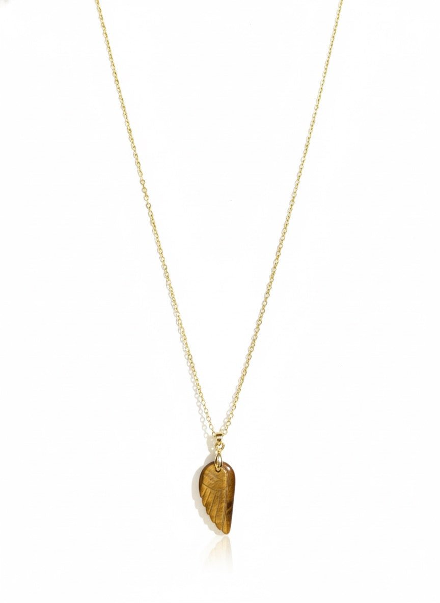 tiger eye stone pendant necklace displayed on neckline