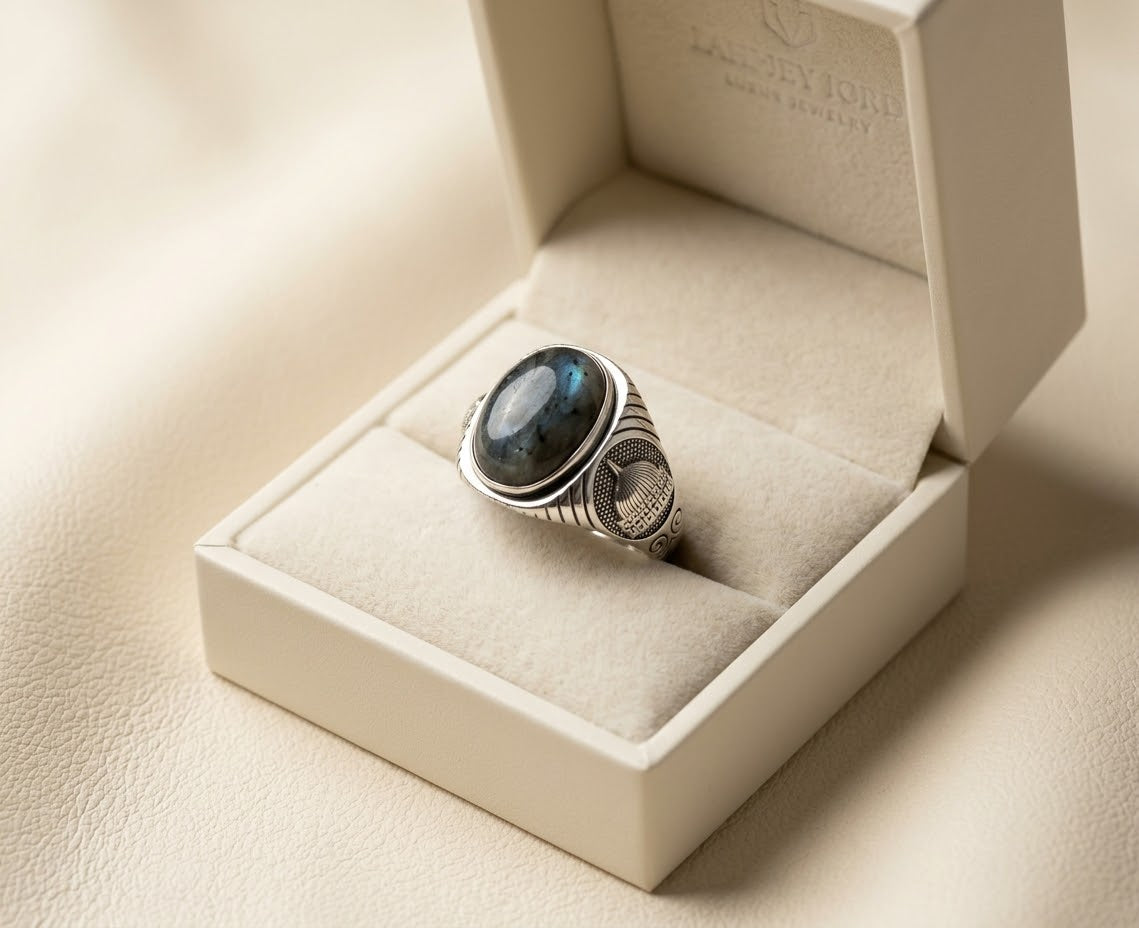 Midnight Aurora Labradorite Men’s Ring – 925 Sterling Silver