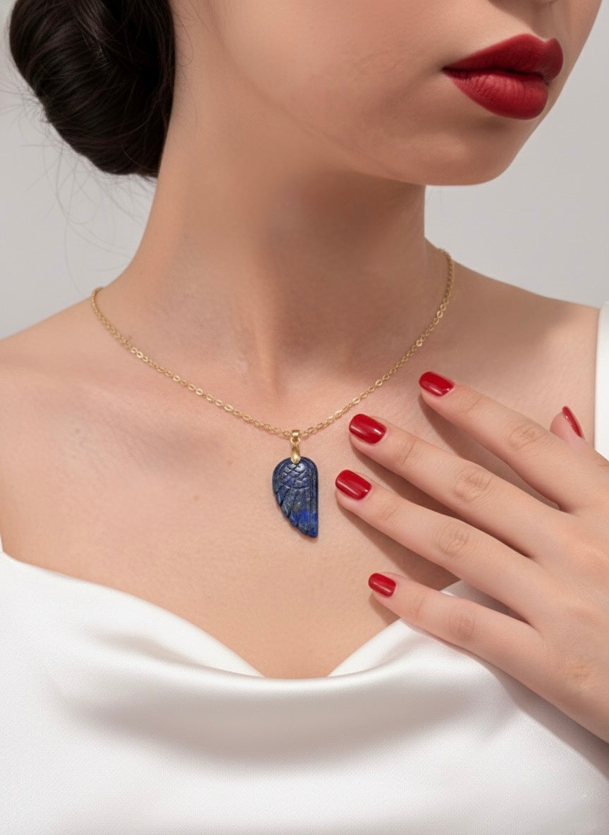 natural lapis lazuli wing necklace close up