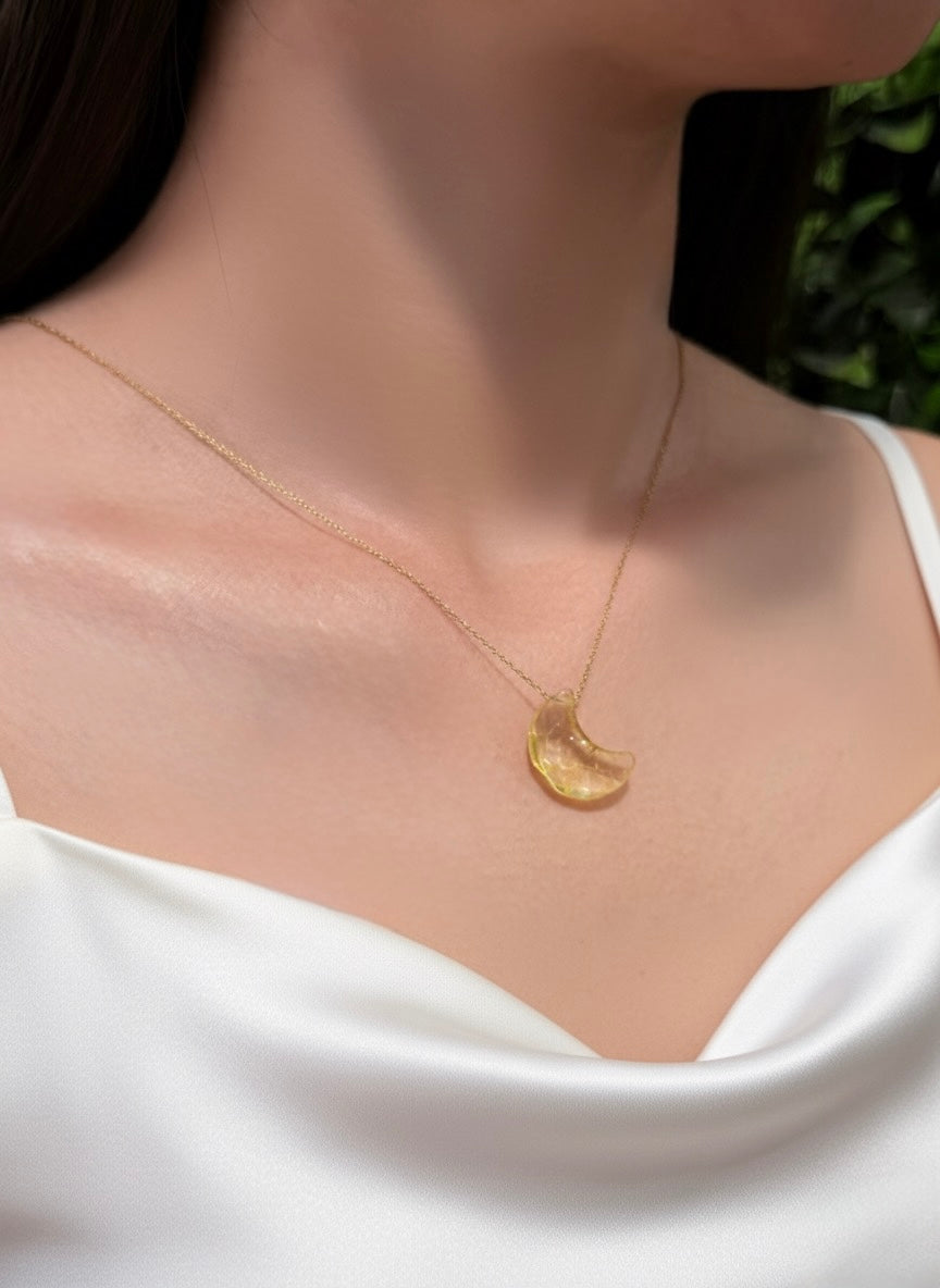 natural citrine moon necklace close up