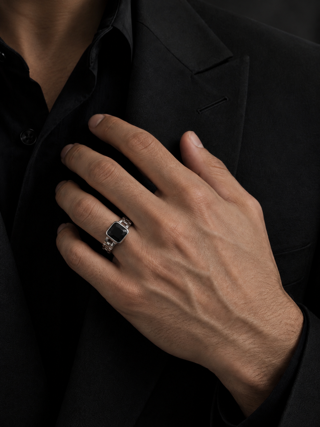 Black Onyx Signature Ring for Him – 925 Sterling Silver