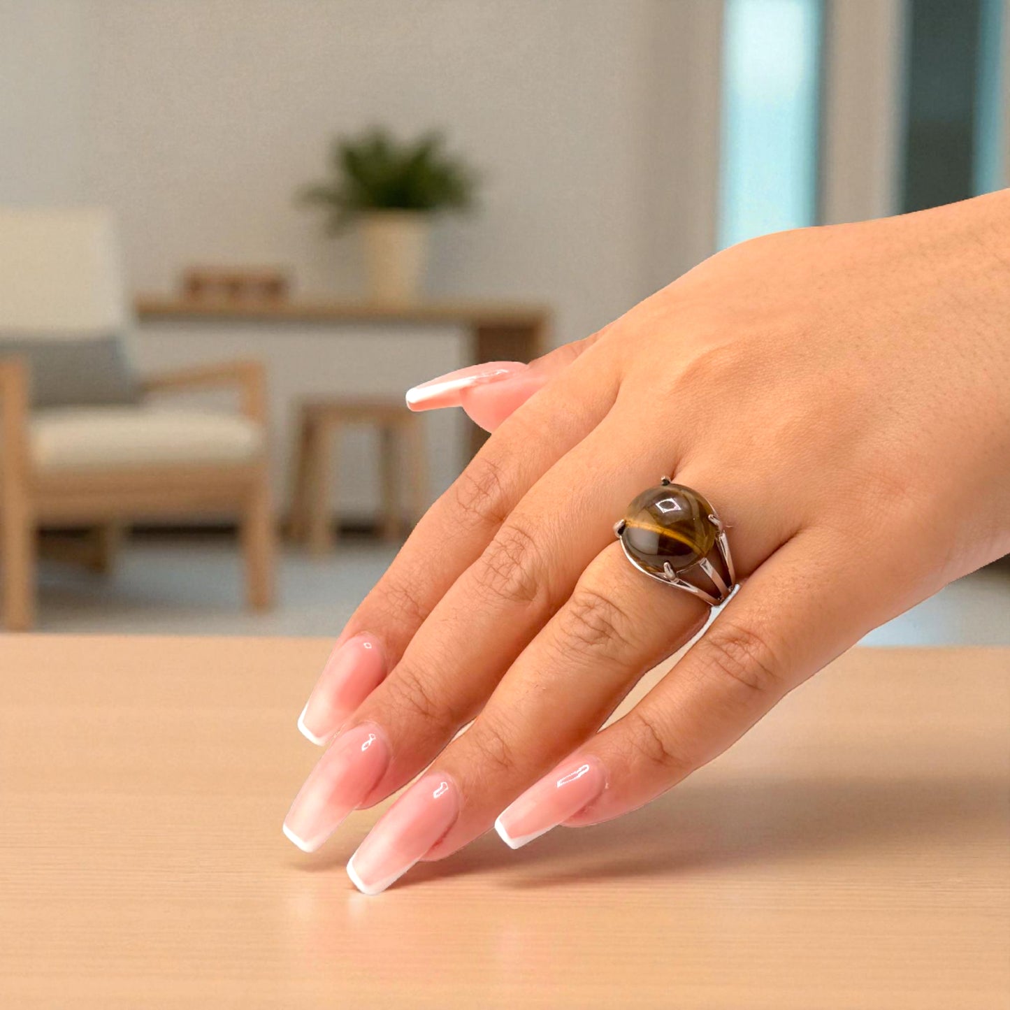 tiger eye ring on hand