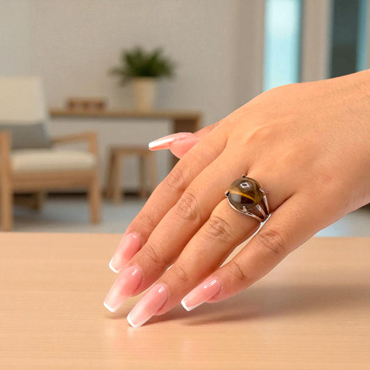 tiger eye ring on hand
