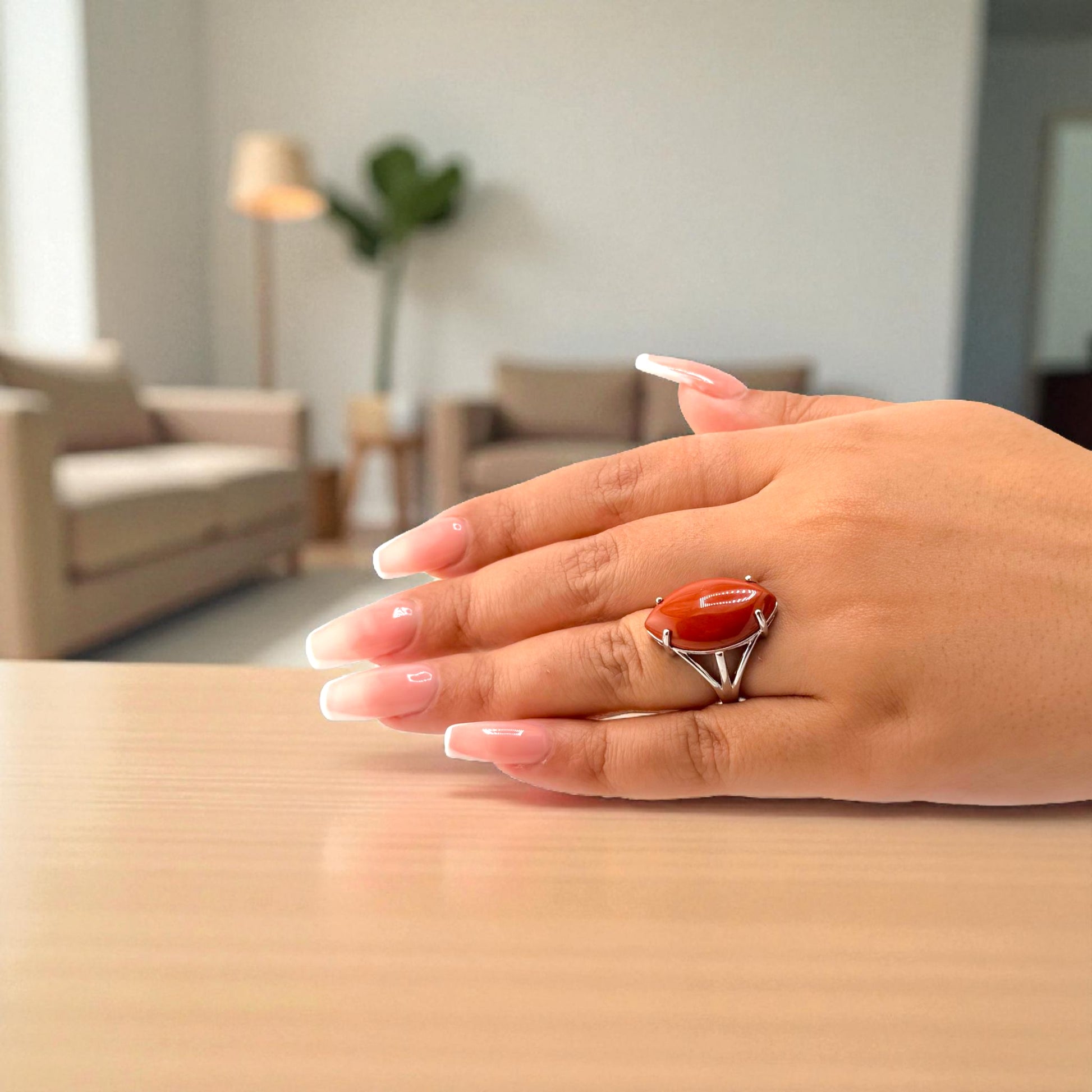 marquise cut jasper gemstone ring