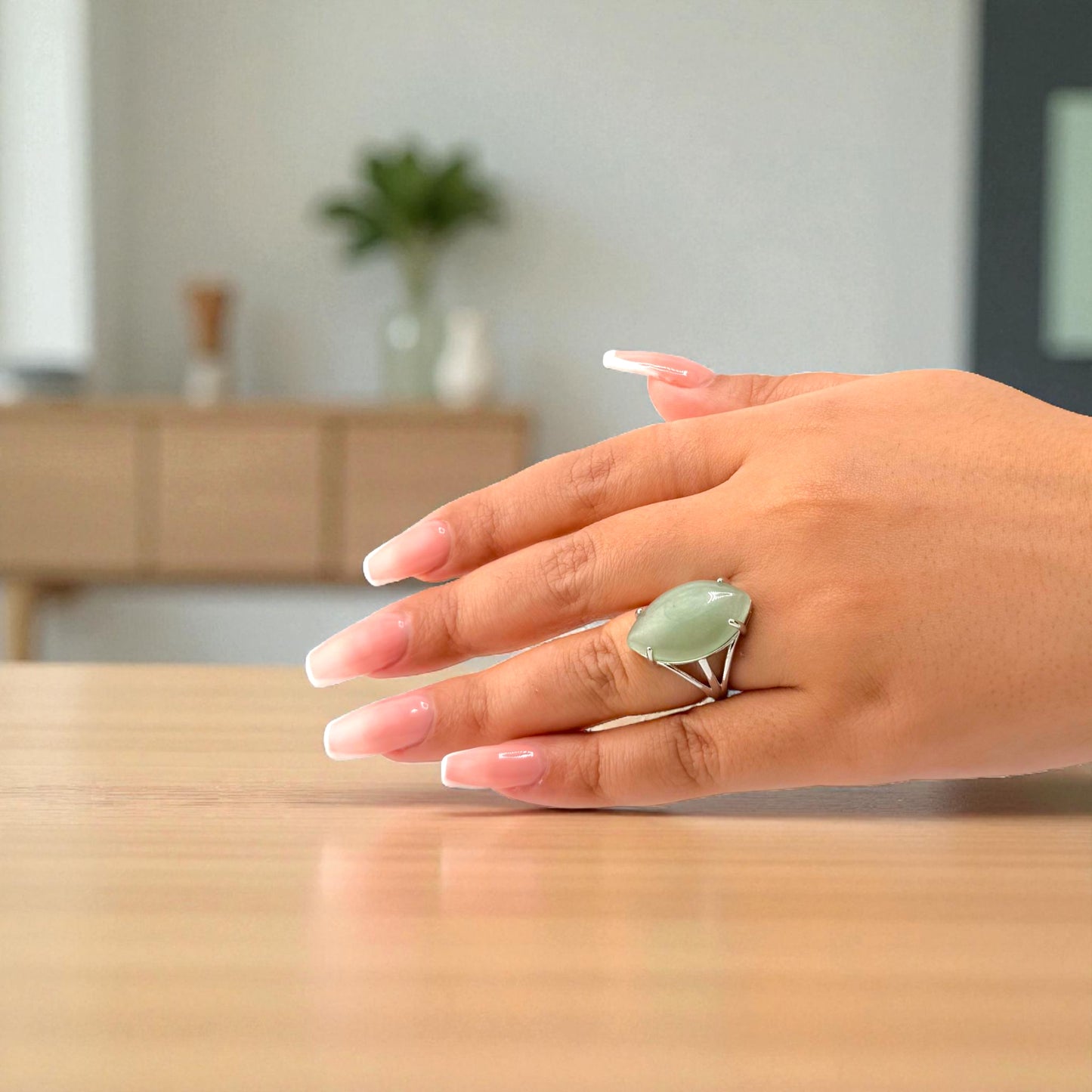 silver marquise gemstone ring