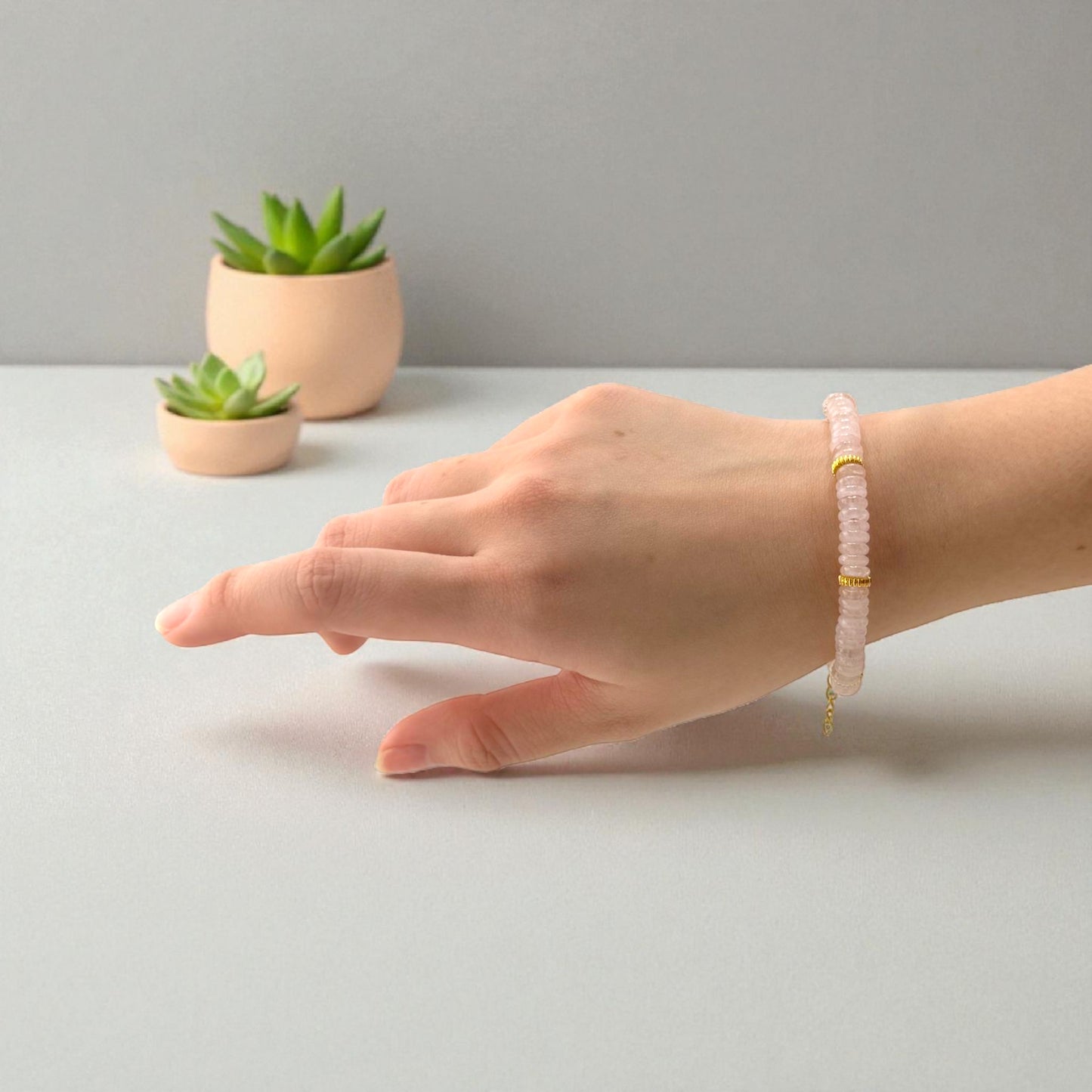 pink rose quartz disc beads