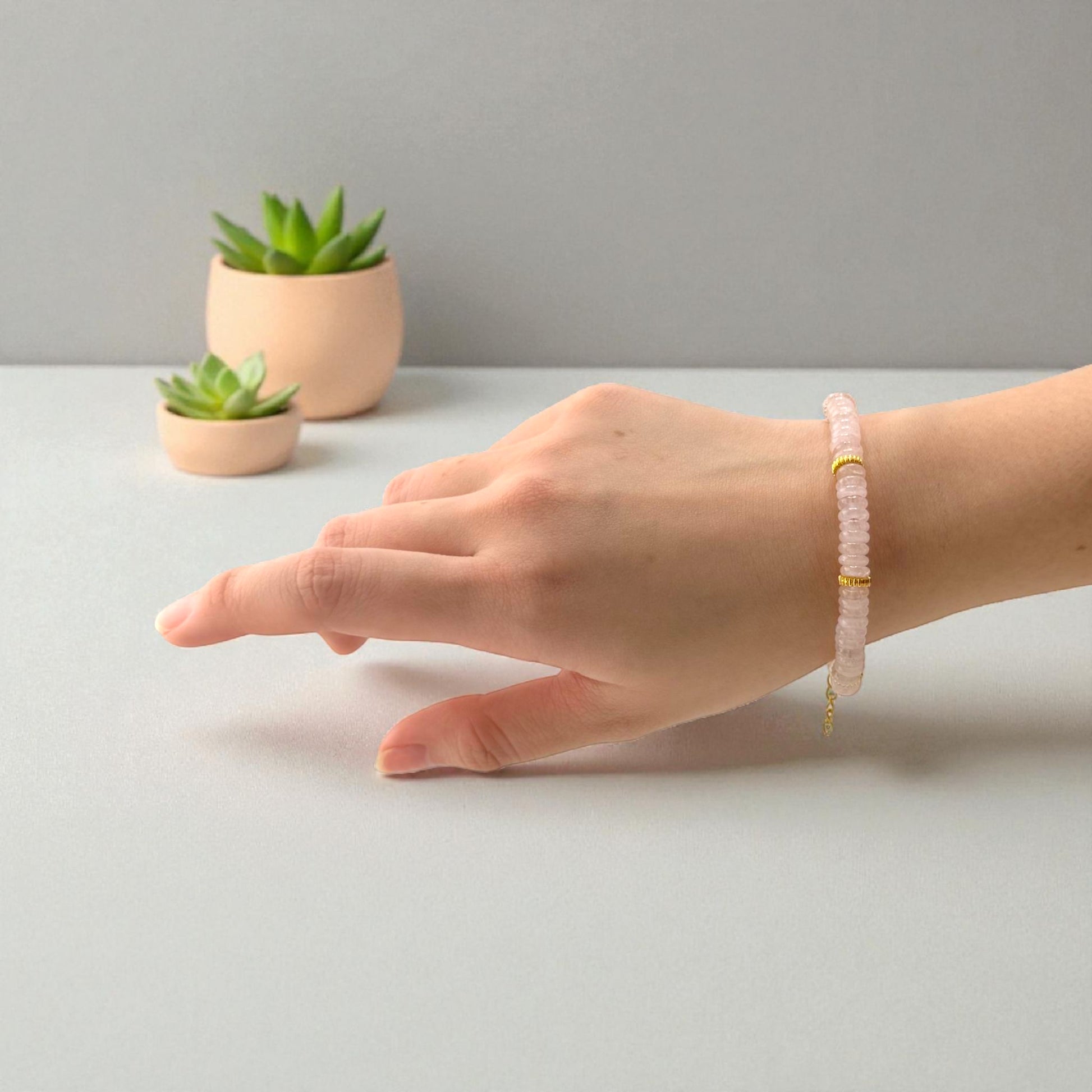 pink rose quartz disc beads