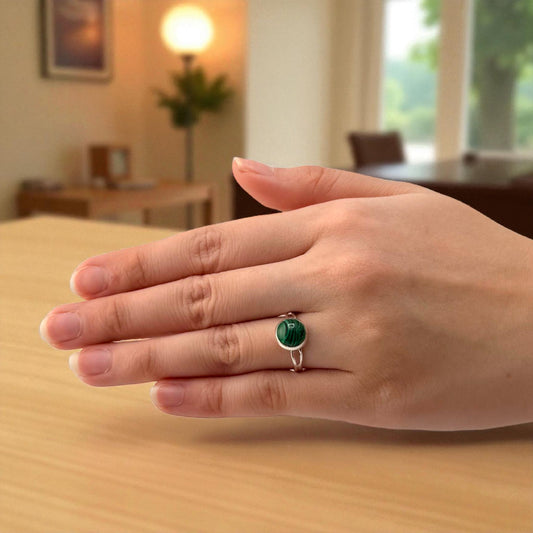 silver malachite gemstone ring