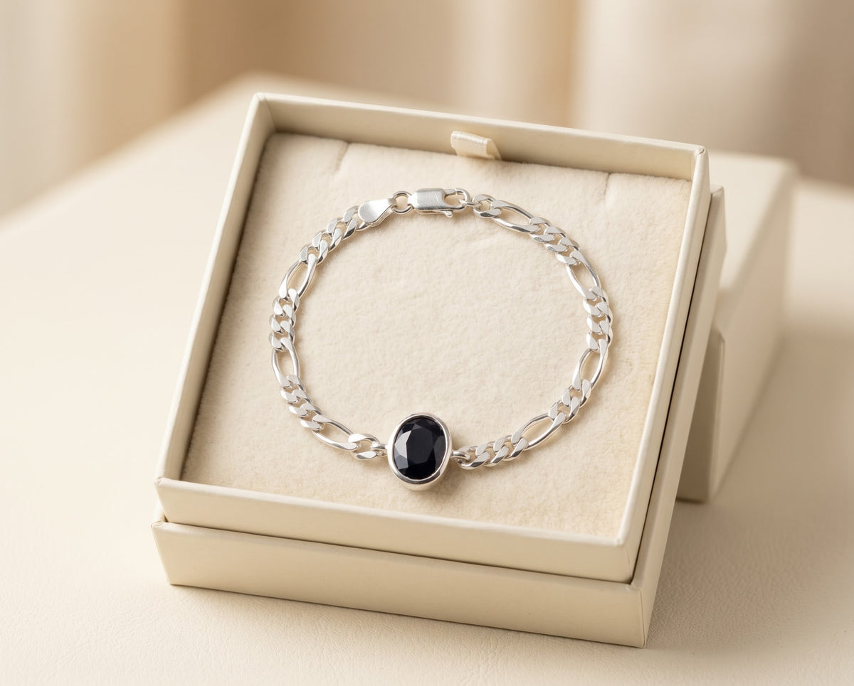 Midnight Sovereign Blue Sapphire Men’s Bracelet – 925 Sterling Silver